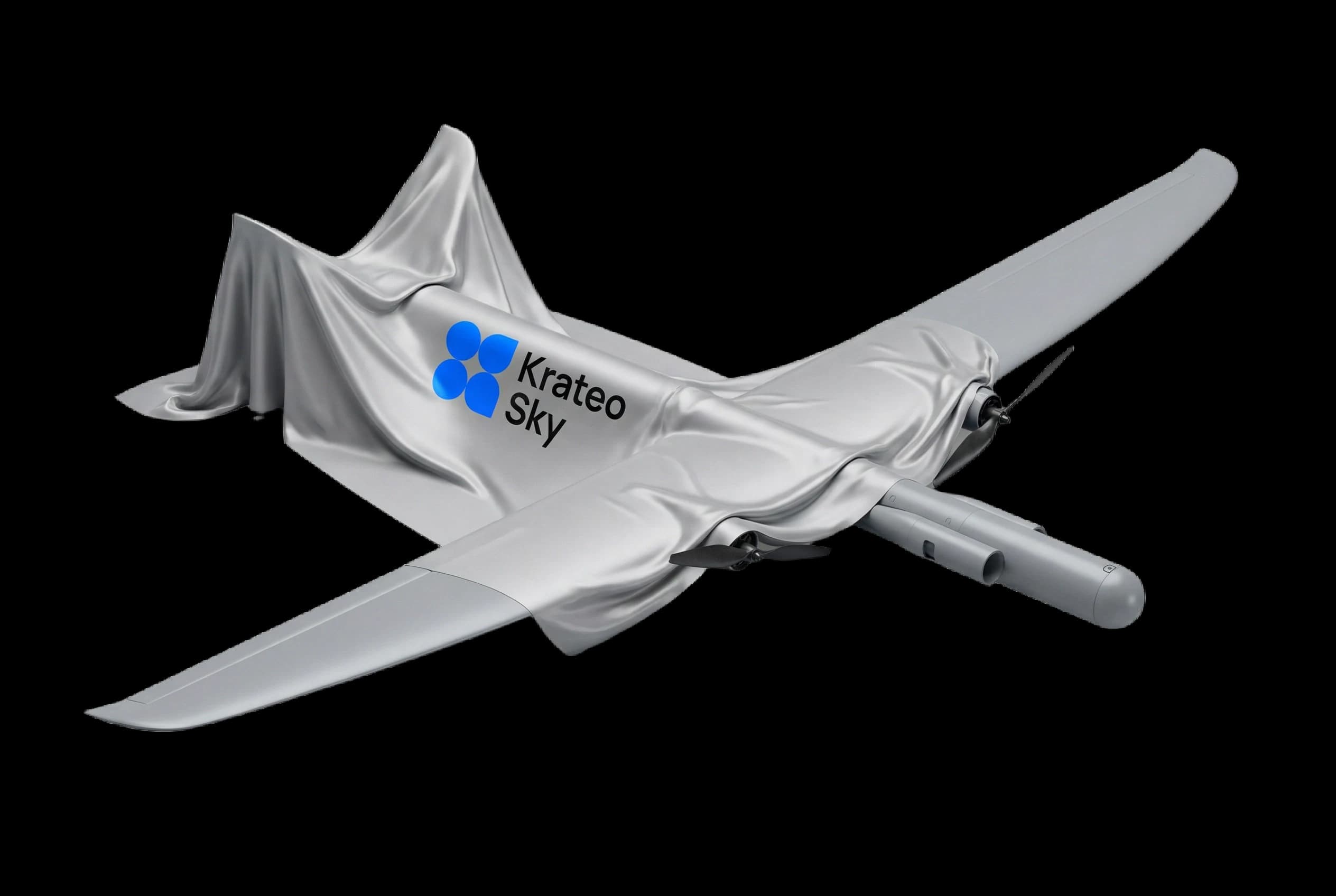 KrateoSky aerial platform concept view 1 — shrouded airframe and payload configuration